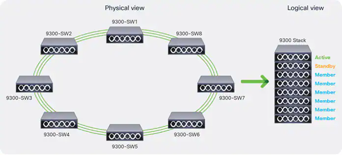 画像 2. 簡略化された Cisco Catalyst 9300 シリーズの物理と論理ビュー